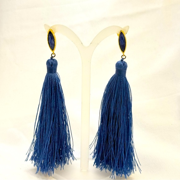 Gorjana Jewelry - Gorjana Cobalt Blue Tassel Gold Tone Earrings